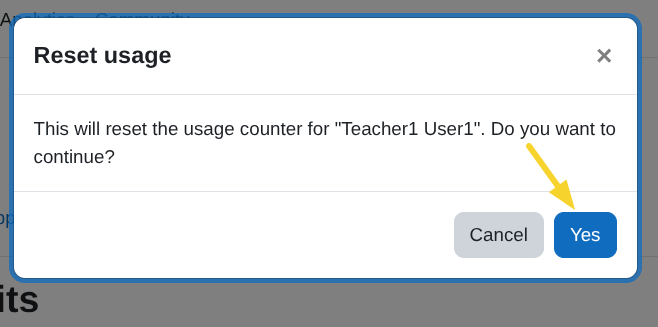 Reset usage confirmation