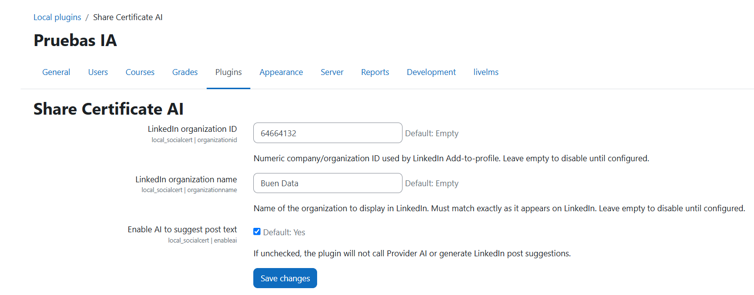 Share Certificate AI general settings