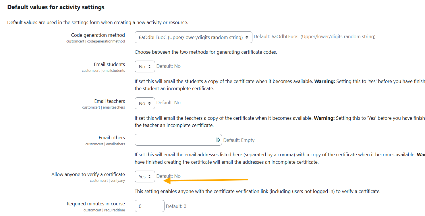 Allow anyone to verify certificates default