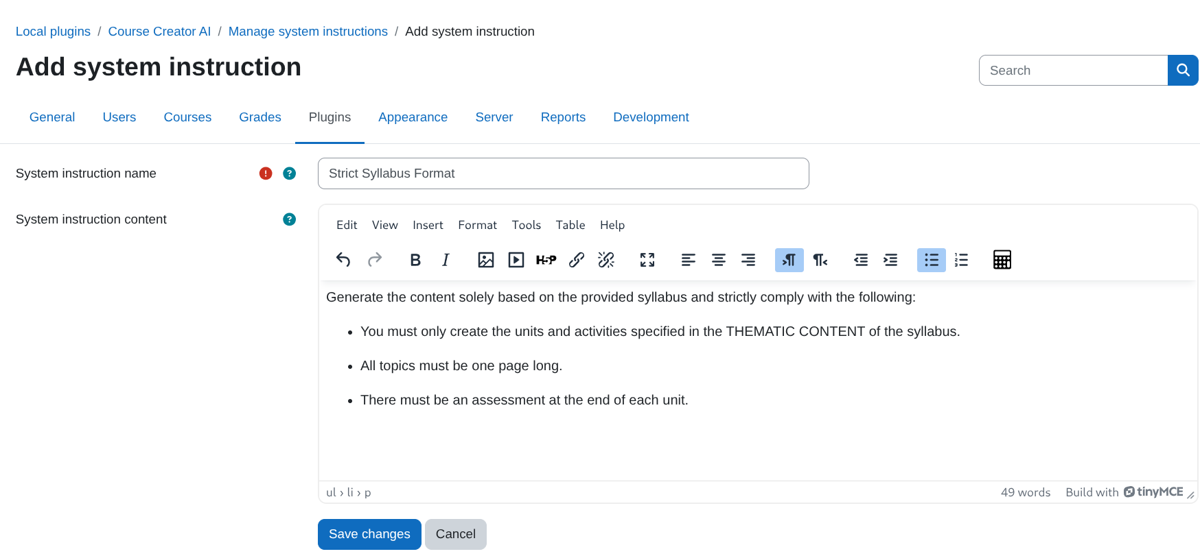 System instruction form