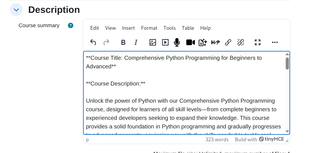 AI Generated Content Inserted in Editor