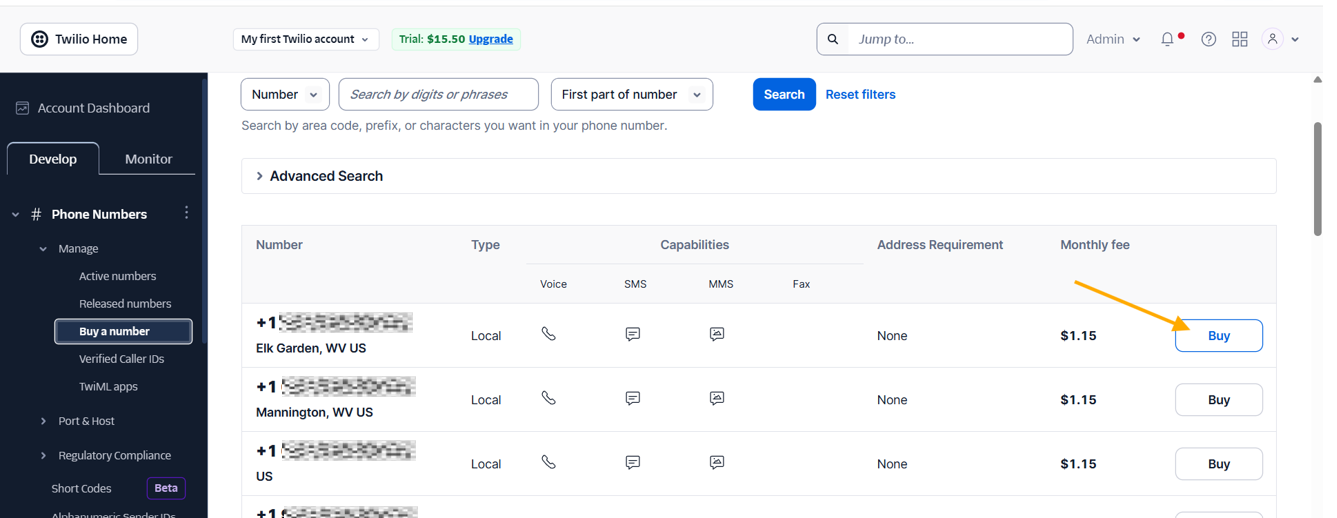 Search and list numbers