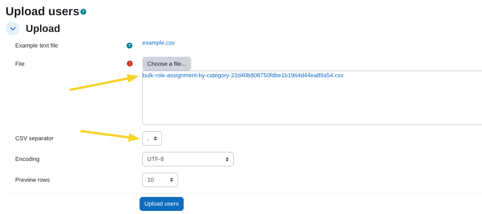Upload users form