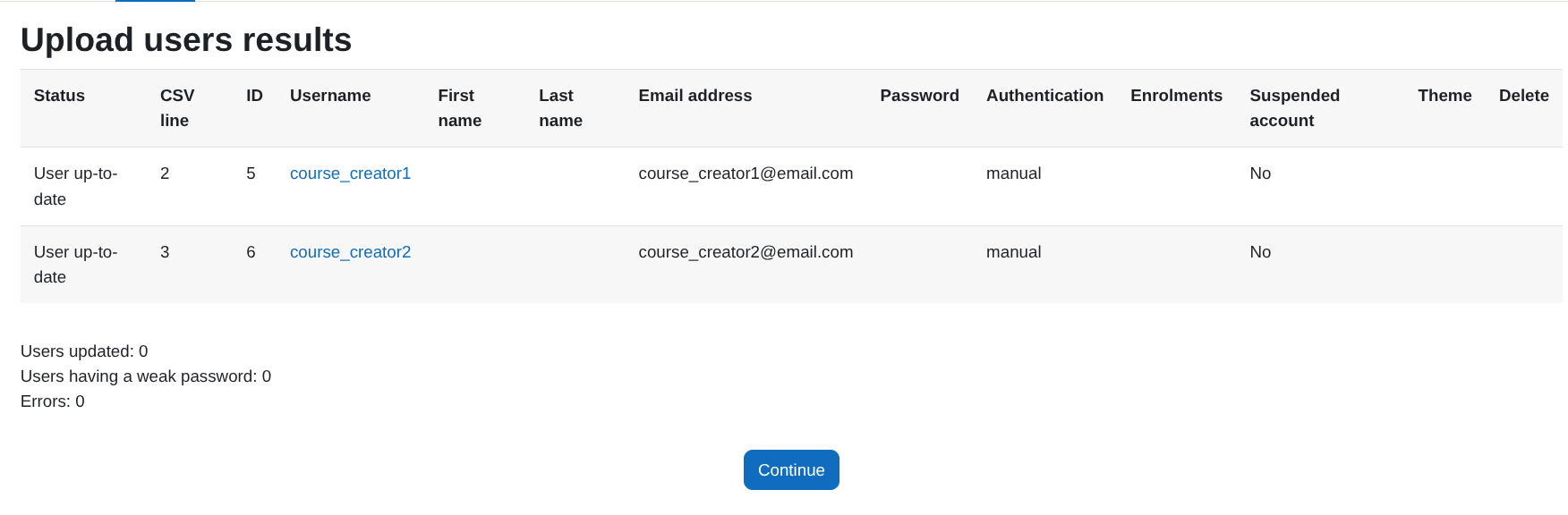 Upload users results