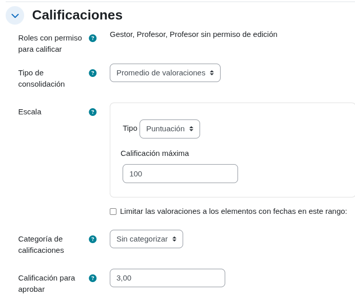 Ítem de calificaciones del foro