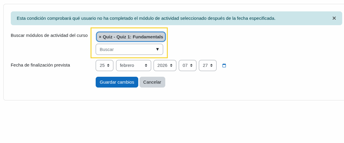 Búsqueda de actividad no completada