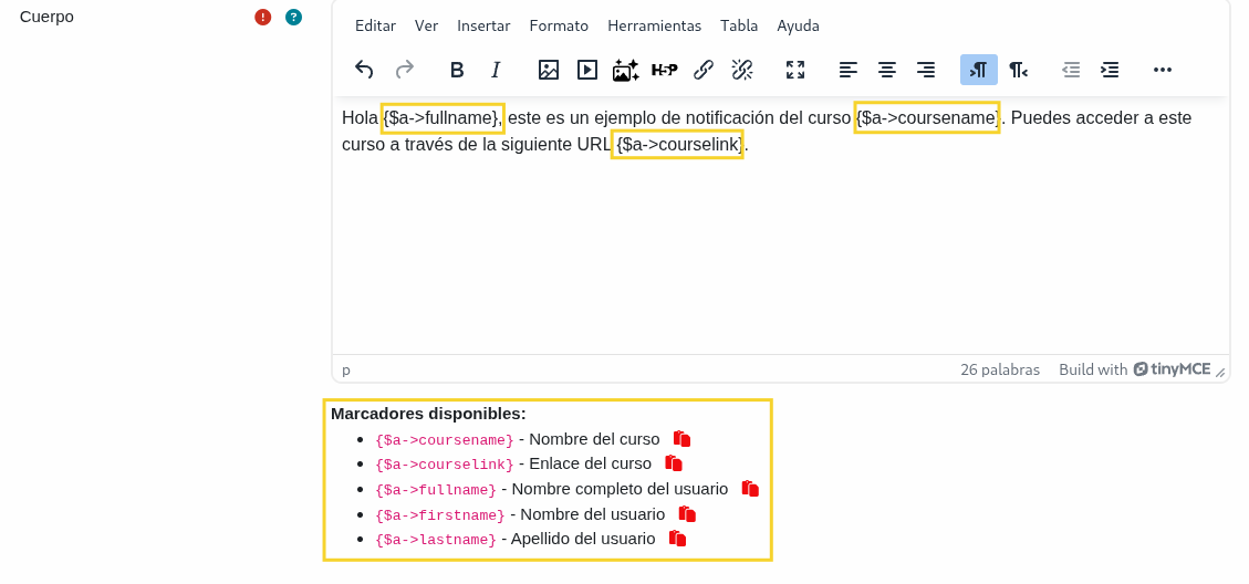 Marcadores de notificación