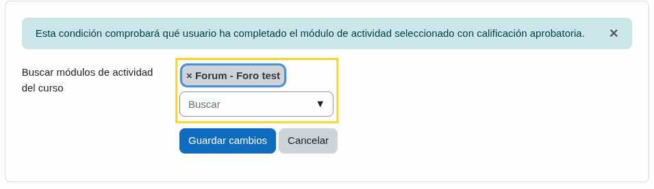 Condición de calificación aprobatoria (selección de actividad)