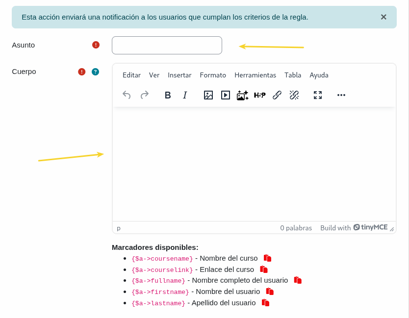 Enviar notificación (Asunto/Cuerpo)