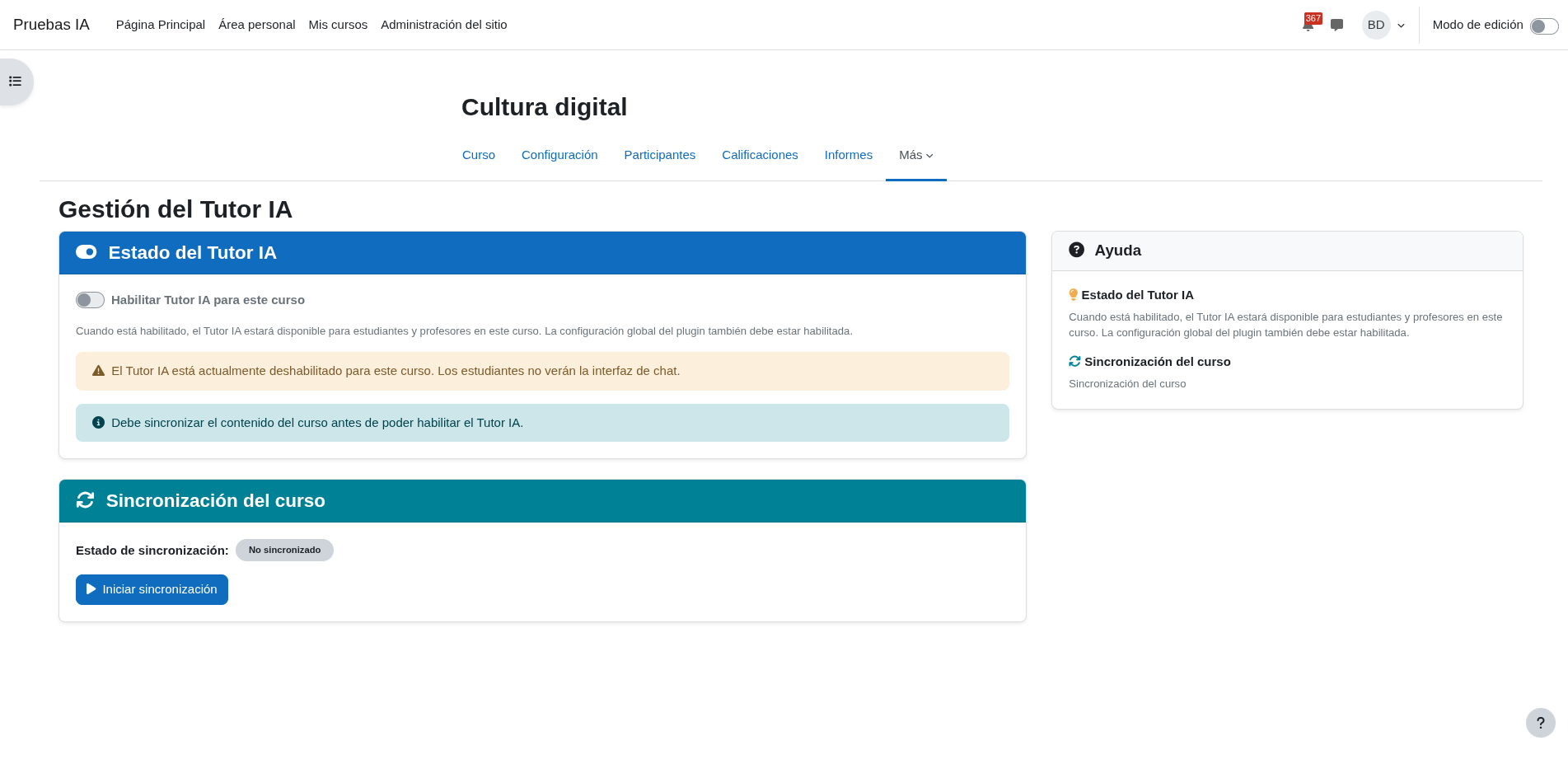 Course manager showing tutor disabled