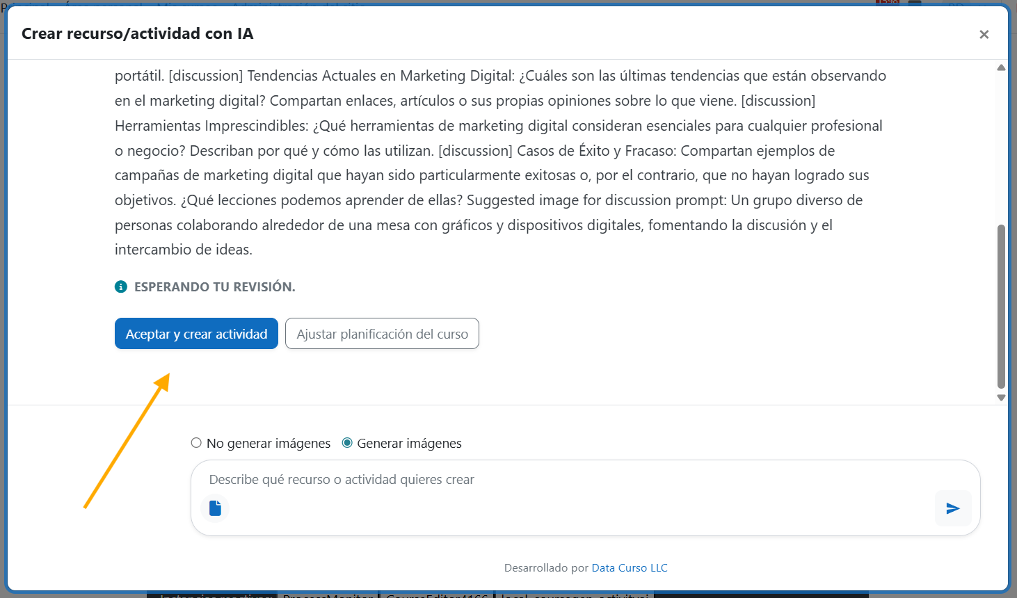 Aceptar y crear actividad