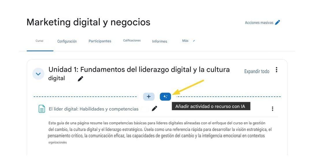 Añadir actividad o recurso con IA