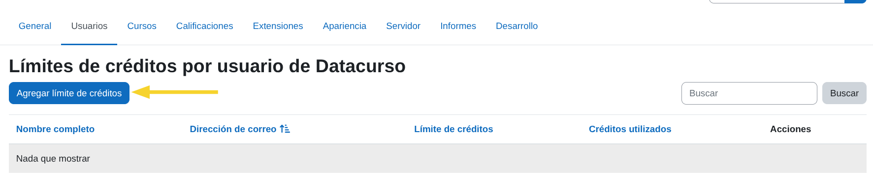 Agregar límite de créditos por
usuario