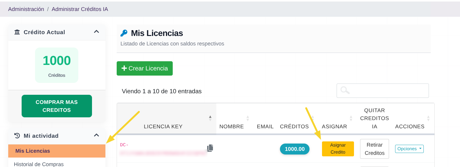 Asignar Créditos IA