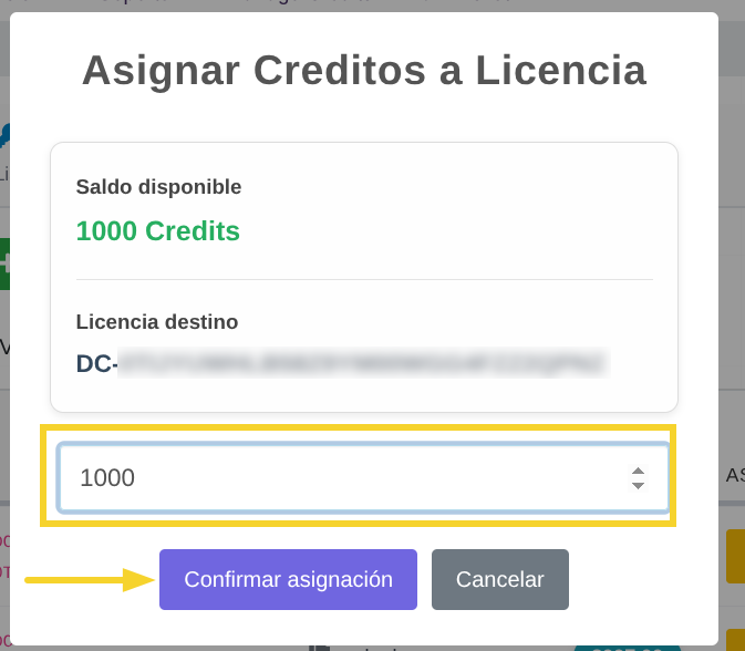 Confirmar asignación de Créditos IA