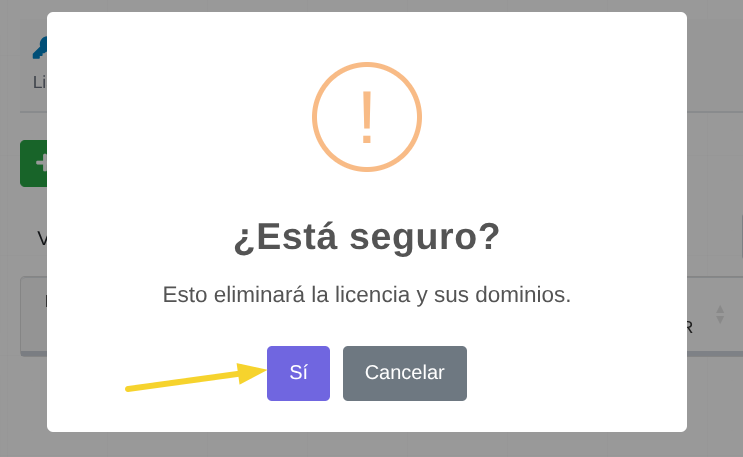 Confirmar eliminación de Licencia