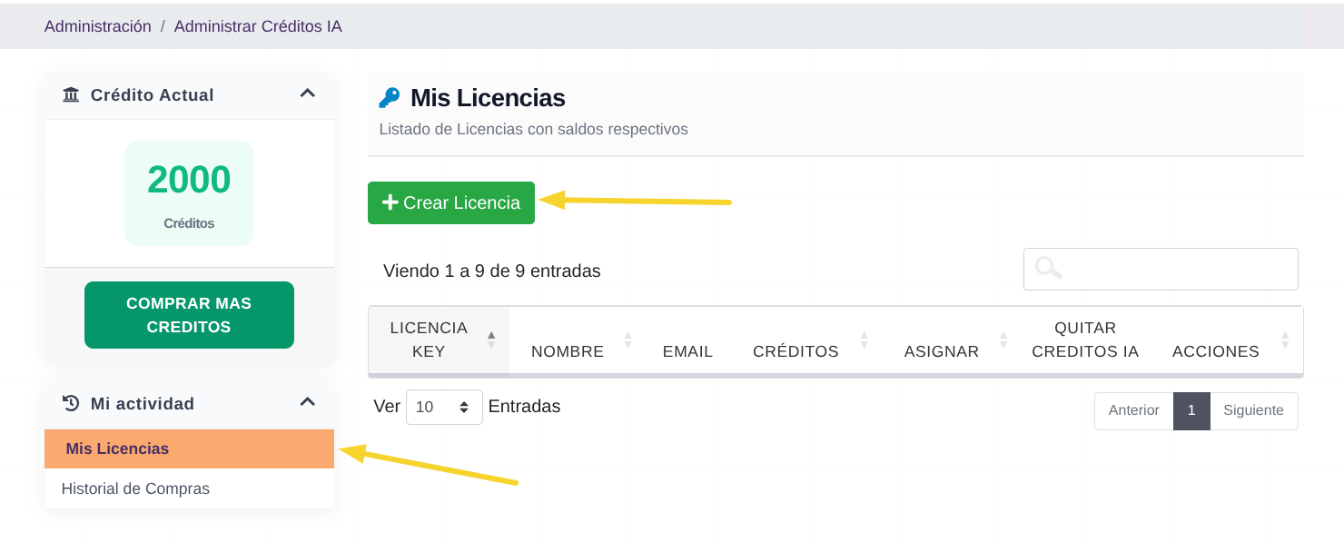 Crear Licencia