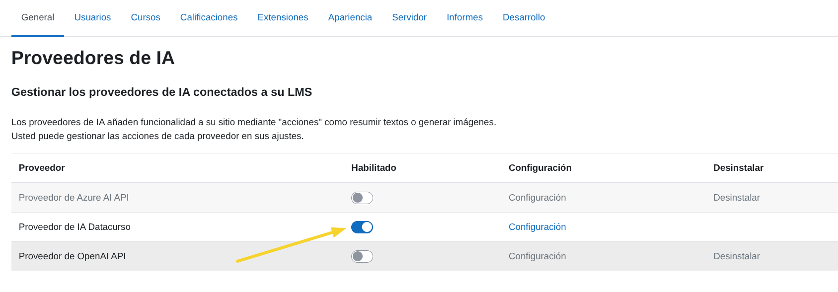 Activar Proveedor de IA Datacurso