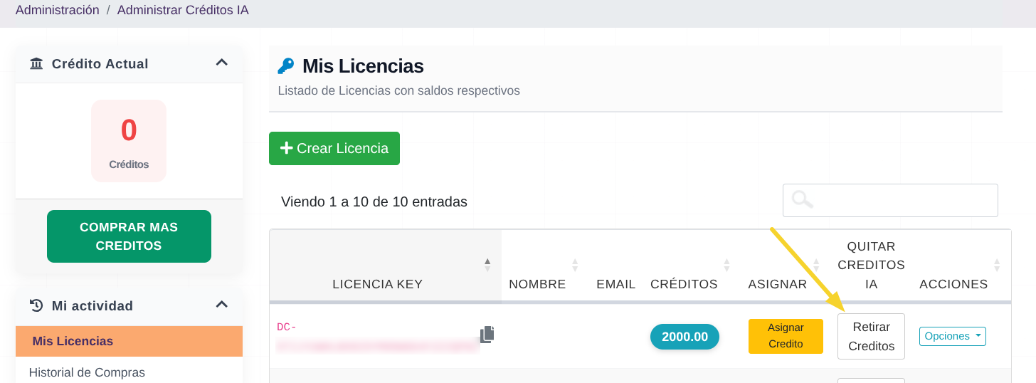 Retirar Créditos IA