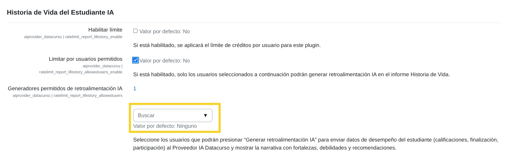 Generadores de retroalimentación IA permitidos