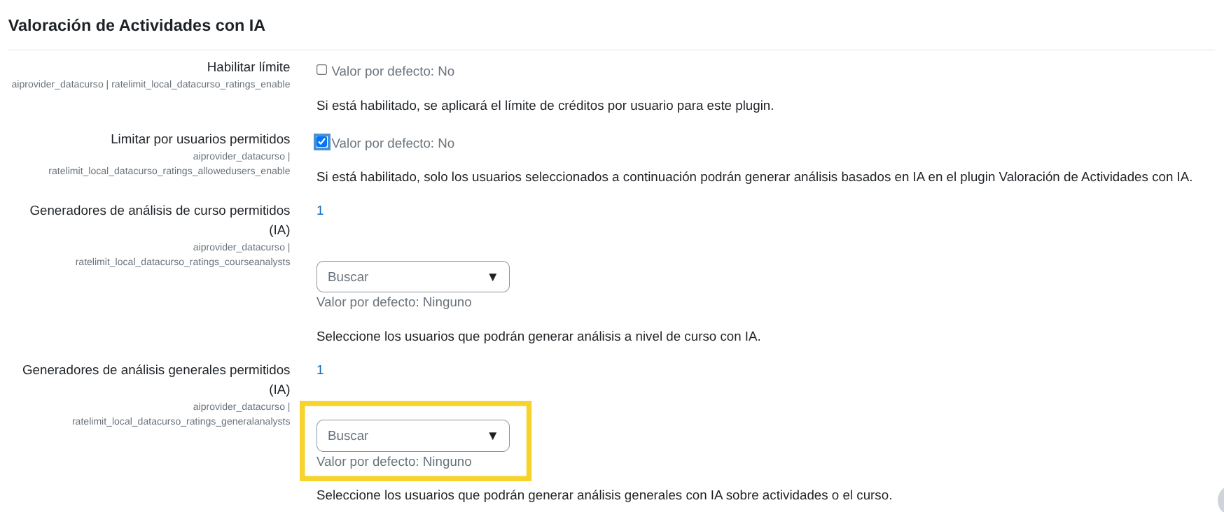 Generadores de análisis general permitidos (IA)