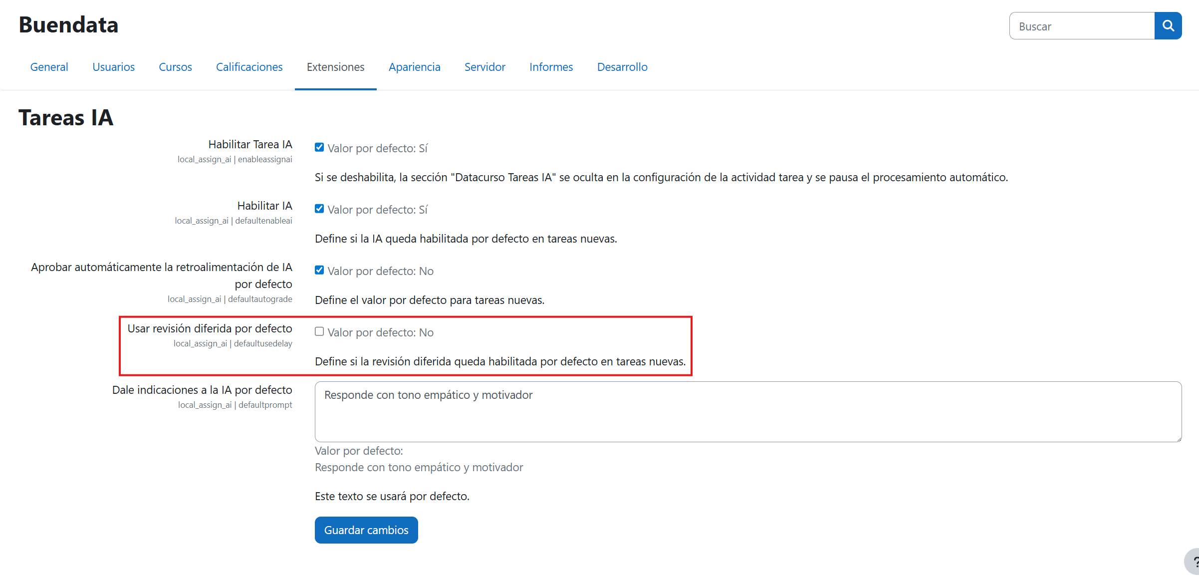 Uso de demora desactivado