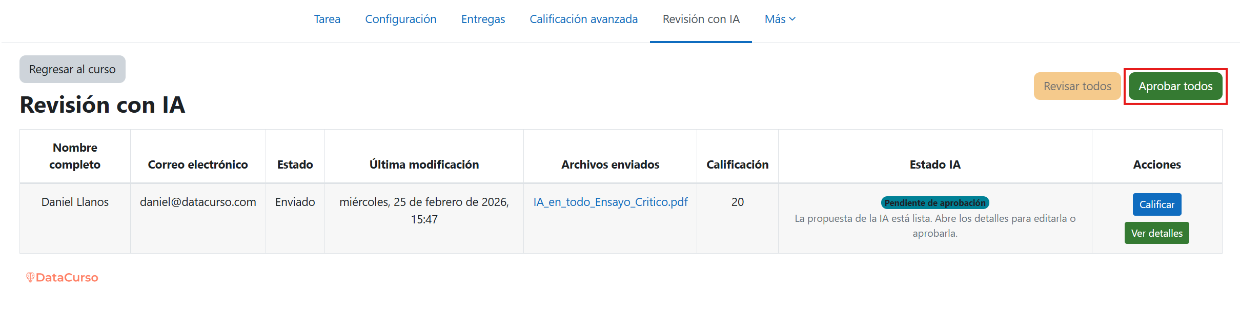 Acciones de aprobación masiva