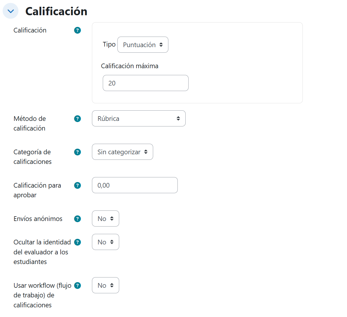 Ajustes de calificación
