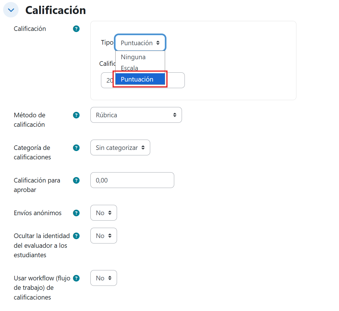 Tipo de ajuste de calificación
