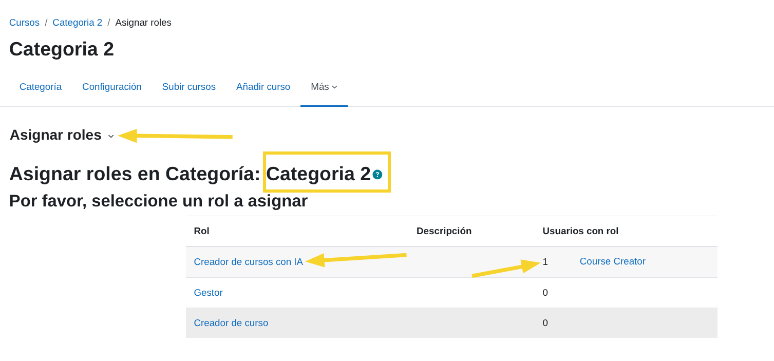 Roles asignados en Categoría
2