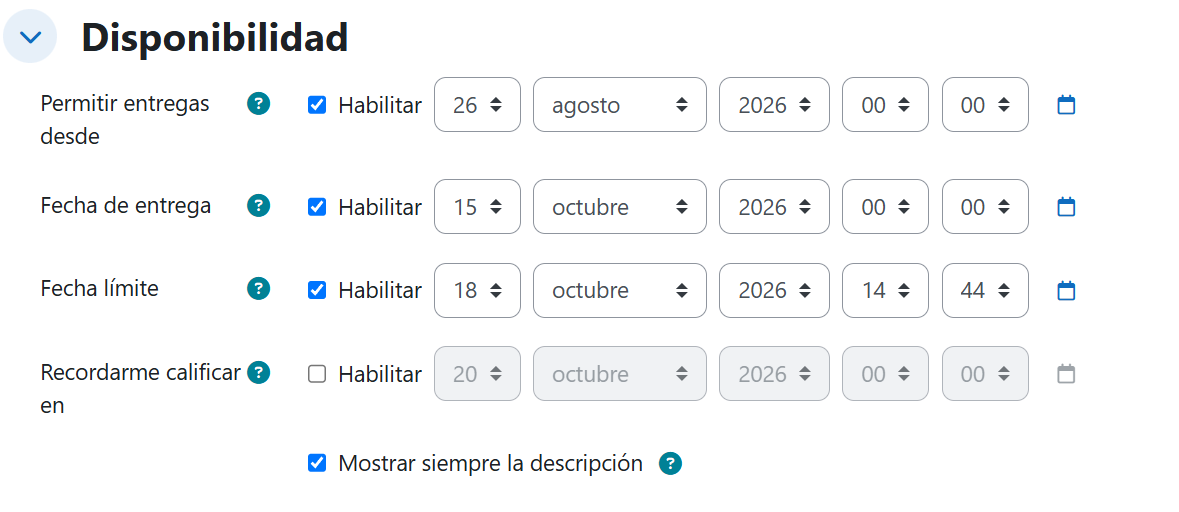 Tarea — Ajustes de disponibilidad