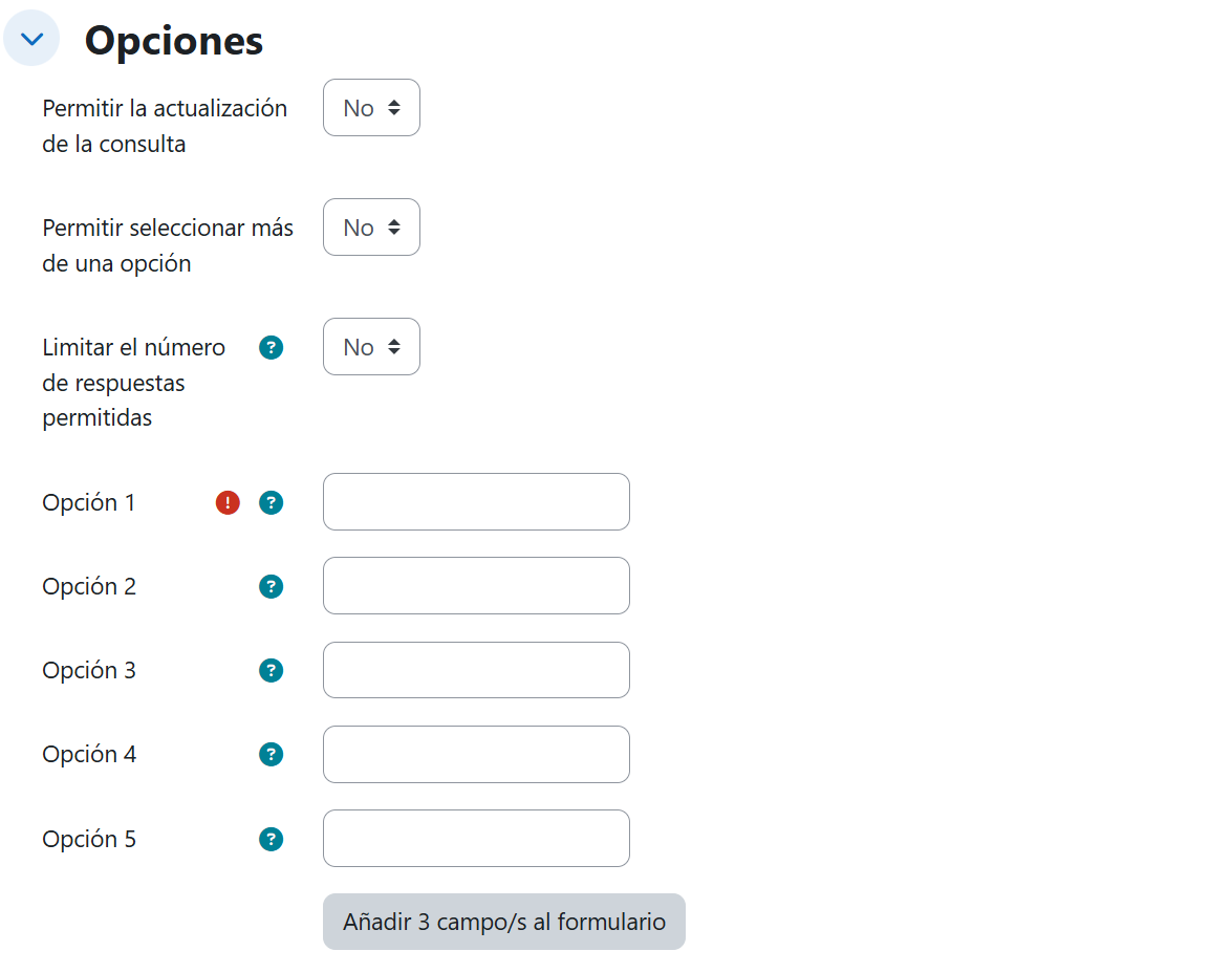 Consulta — Ajustes de opciones