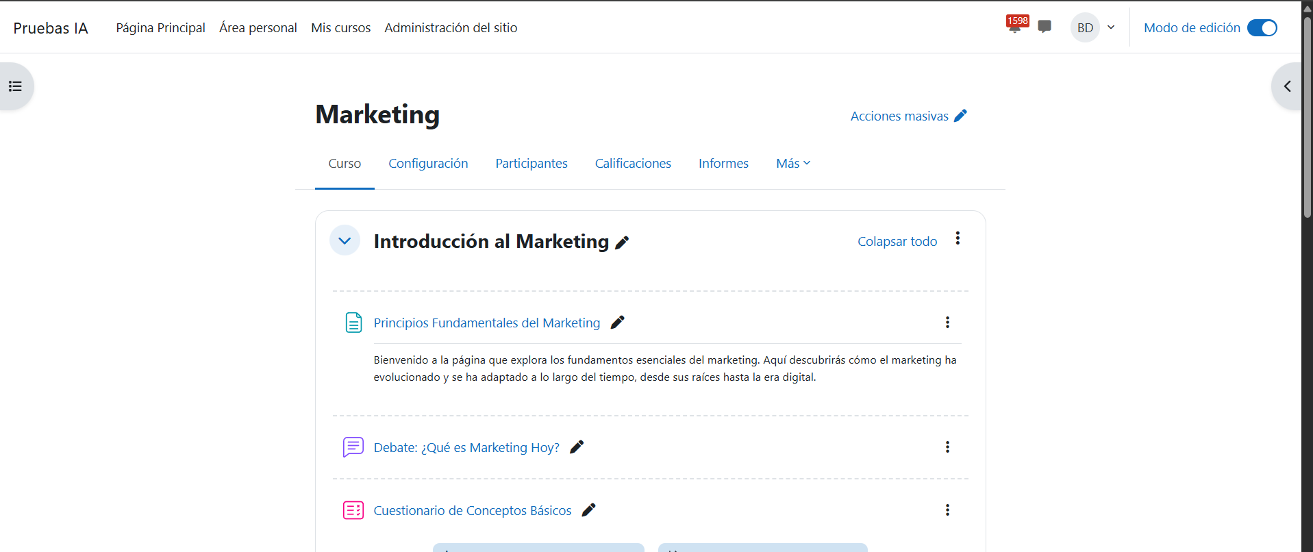 Curso abierto en moodle