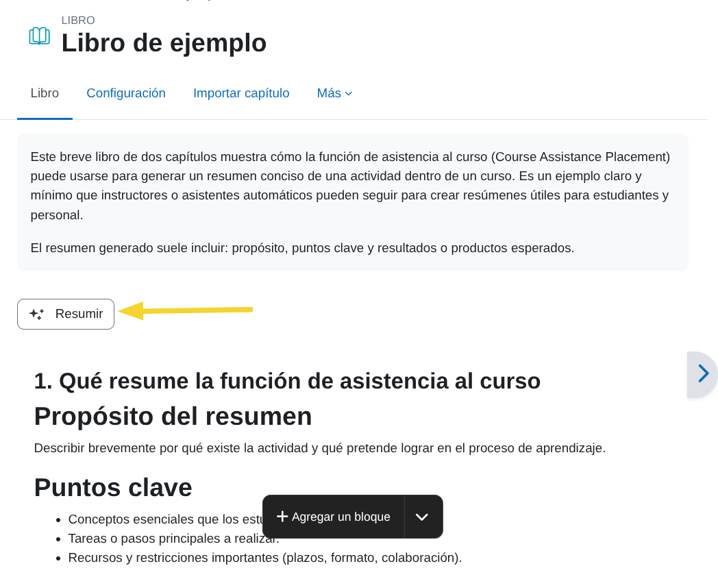 Botón Resumir en la
actividad