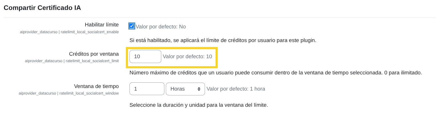Límite de créditos por ventana