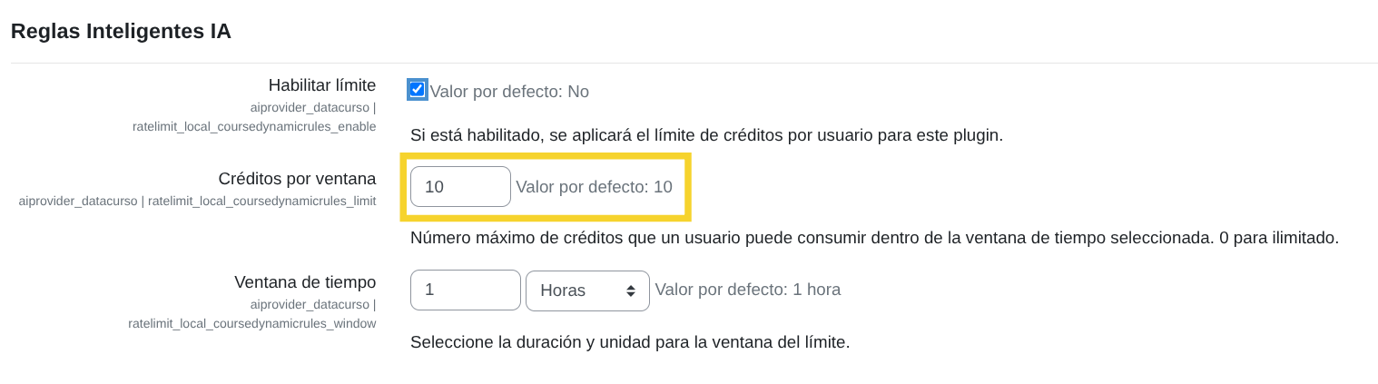 Límite de créditos por ventana