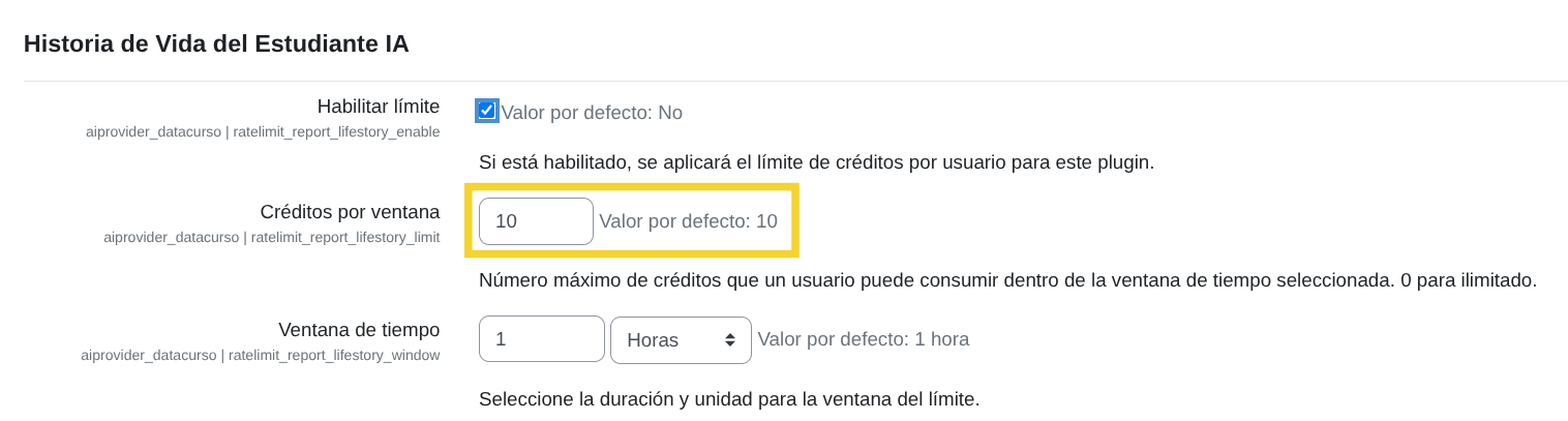 Límite de créditos por ventana