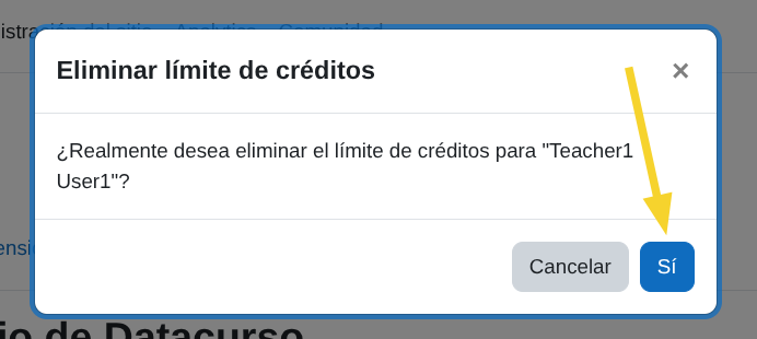 Confirmación eliminar límite de
créditos
