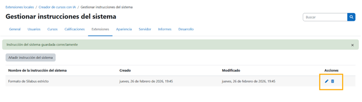 Editar o eliminar instrucciones del sistema