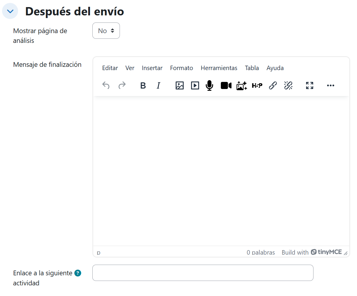 Encuesta — Ajustes de después del envío