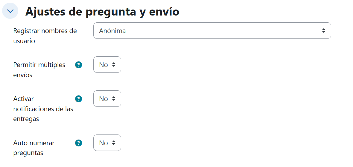 Encuesta — Ajustes de pregunta y envío