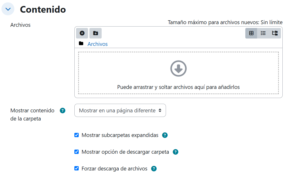 Carpeta — Ajustes de Contenido y Apariencia