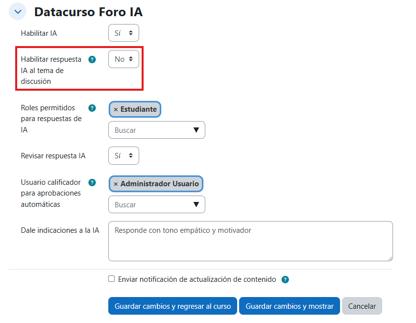 Habilitar conversación de IA inicial