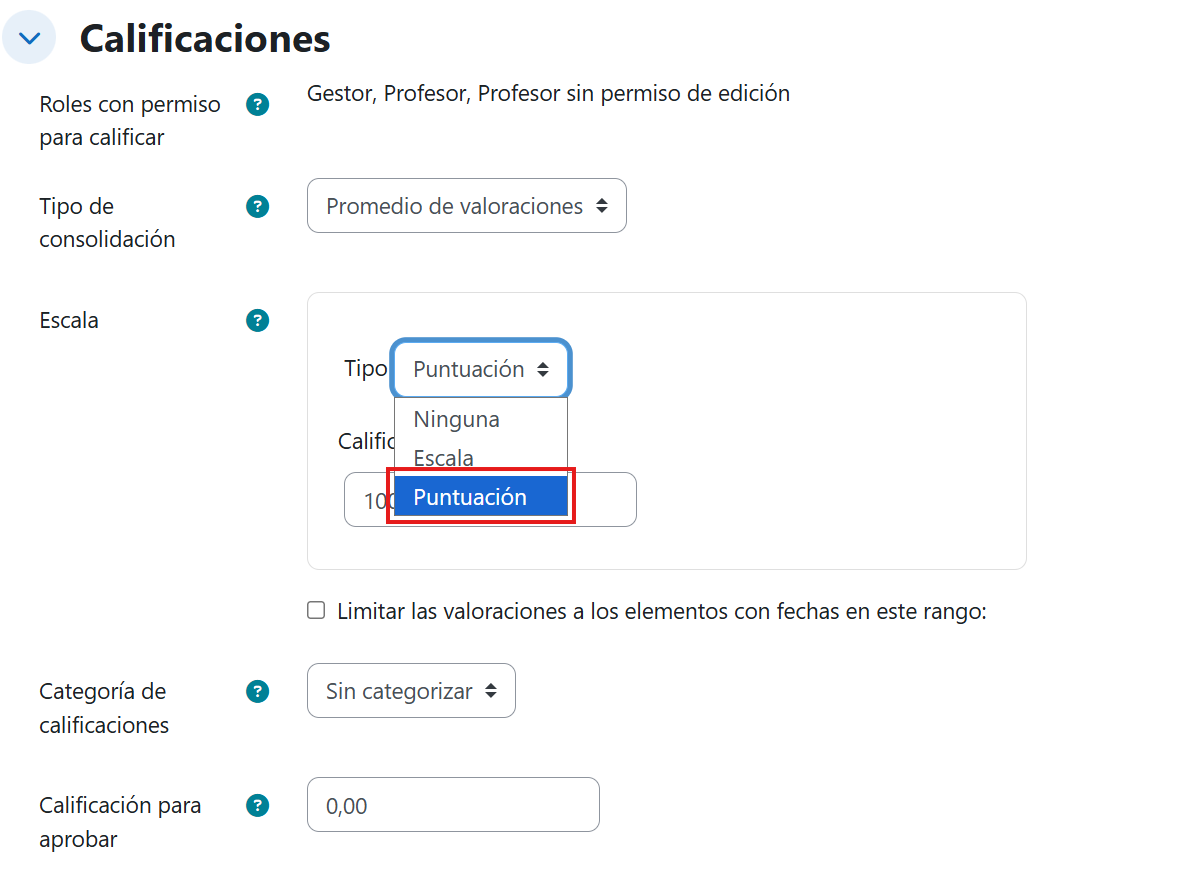 Escala de puntos en valoraciones