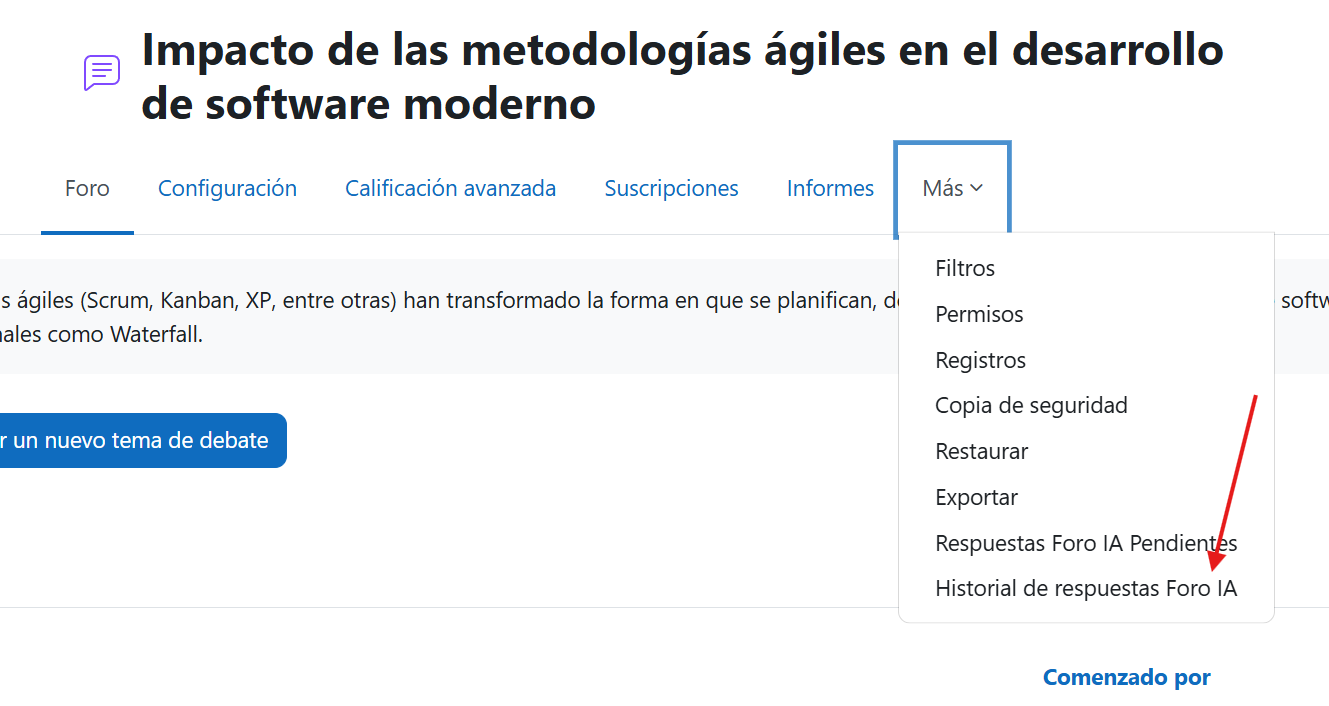Informes → Historial de respuestas Foro IA