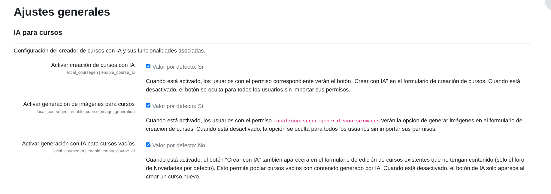 Ajustes de IA para cursos