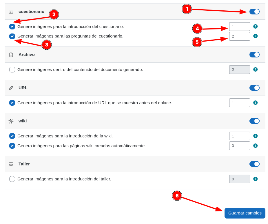 Guardar opciones de reglas de generación