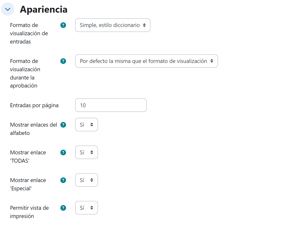 Glosario — Ajustes de apariencia