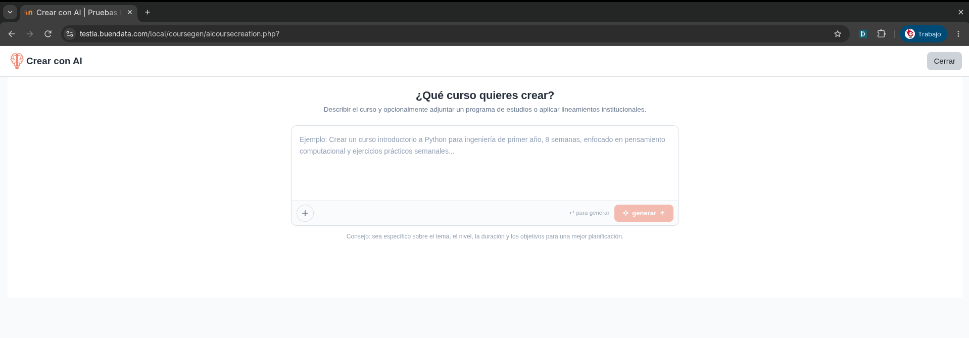 Pagina de creacion con IA