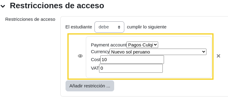 Configurar restricción de pago